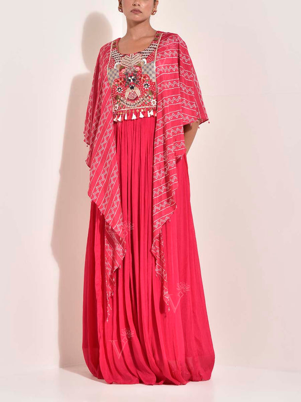 Pink Modal Silk Embroidered Gown