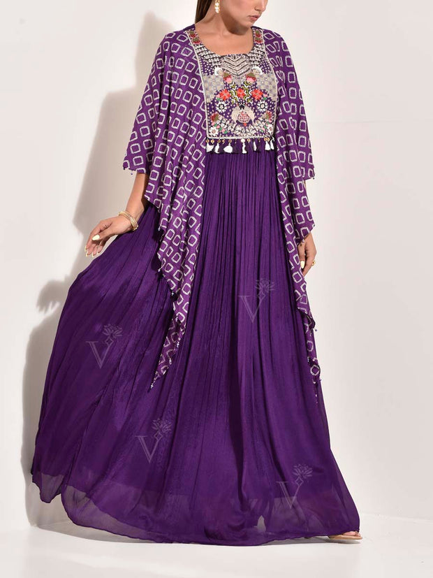 Violet Modal Silk Embroidered Gown