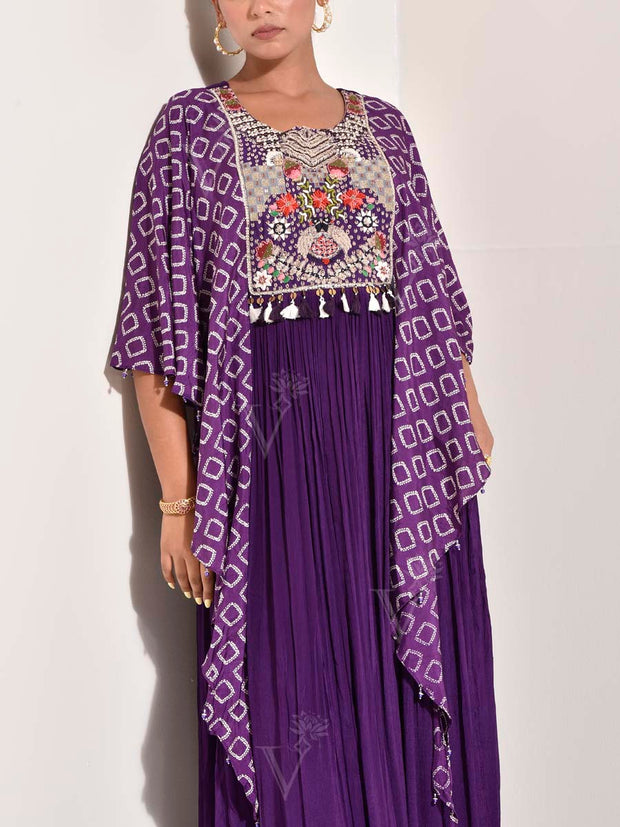 Violet Modal Silk Embroidered Gown