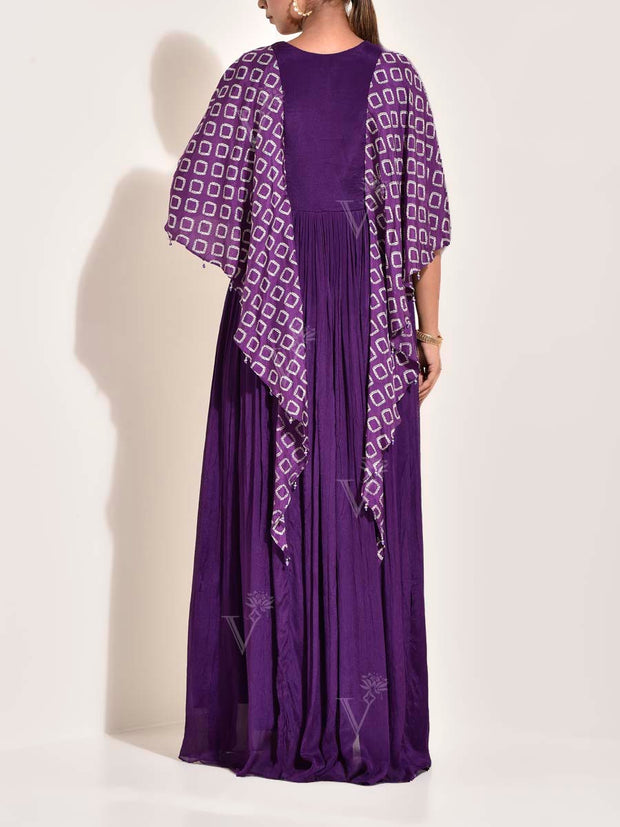 Violet Modal Silk Embroidered Gown