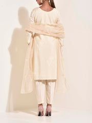 Off- White Silk Embroidered Suit Set