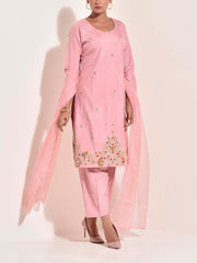 Pink Silk Embroidered Suit Set