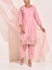 Pink Silk Embroidered Suit Set