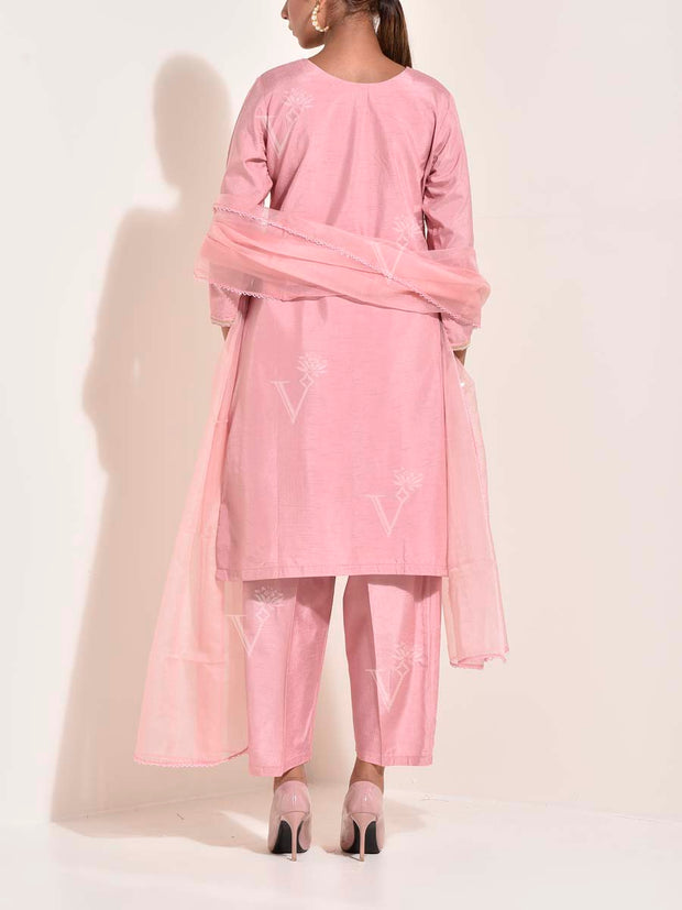 Pink Silk Embroidered Suit Set