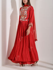 Red Embroidered Dola Silk Gown