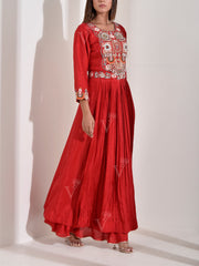 Red Embroidered Dola Silk Gown