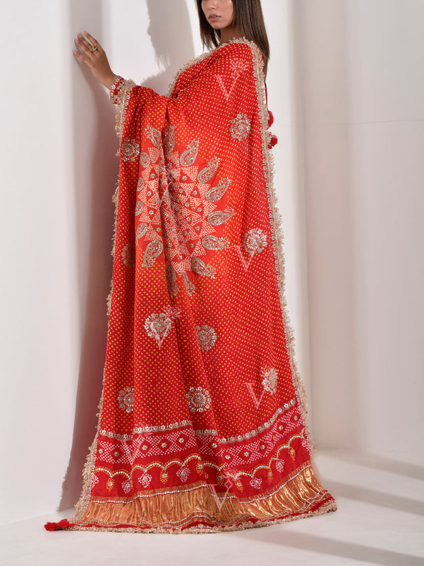 Red Georgette Kurta and Skirt with Bandhani Dupatta