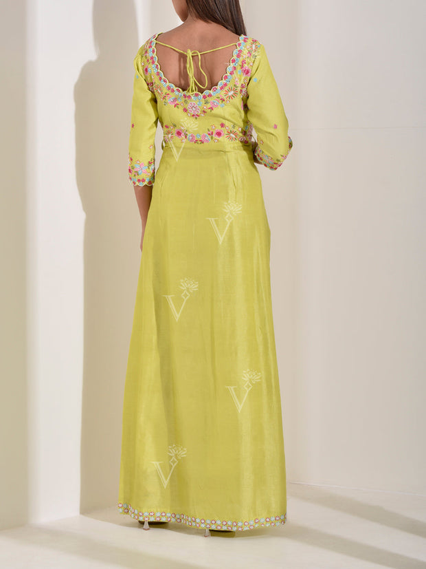 Lime Green Silk Embroidered Suit set