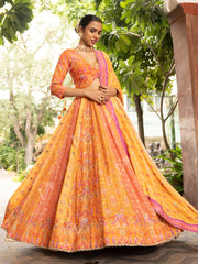 Yellow Vasansi Silk Printed Lehenga Set