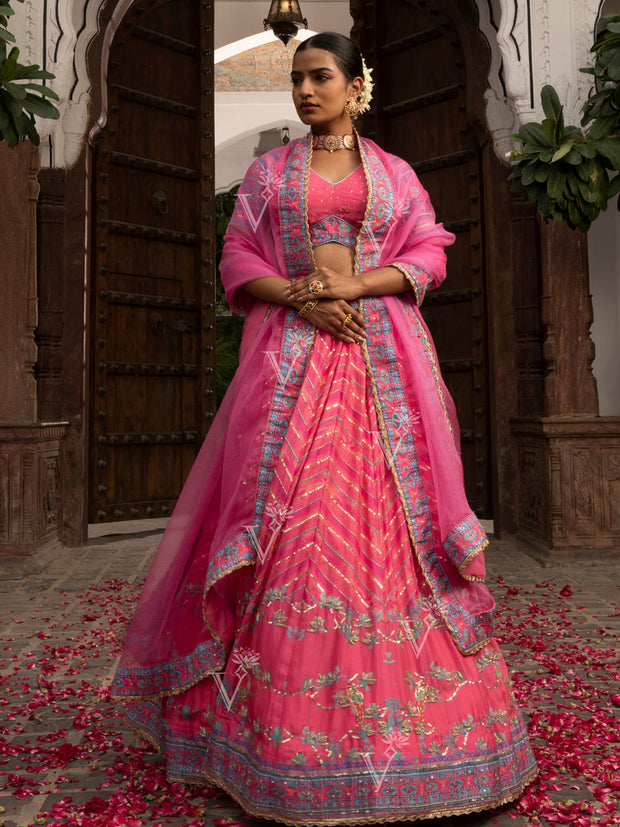 Pink Vasansi Silk Printed Lehenga Set