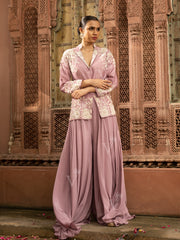 Onion Pink Dola Silk Jacket and Palazzo Set