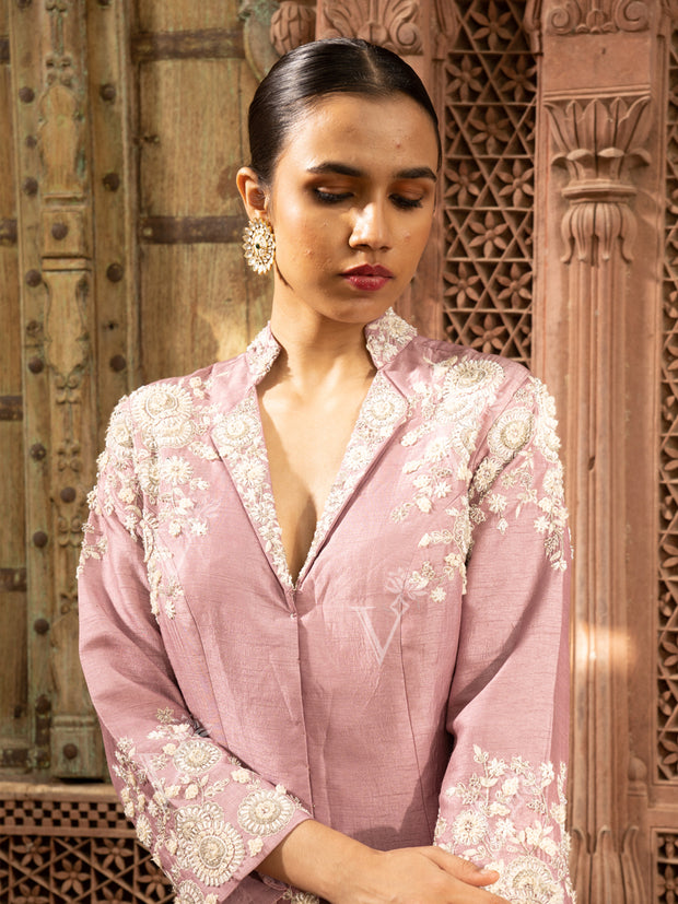 Onion Pink Dola Silk Jacket and Palazzo Set