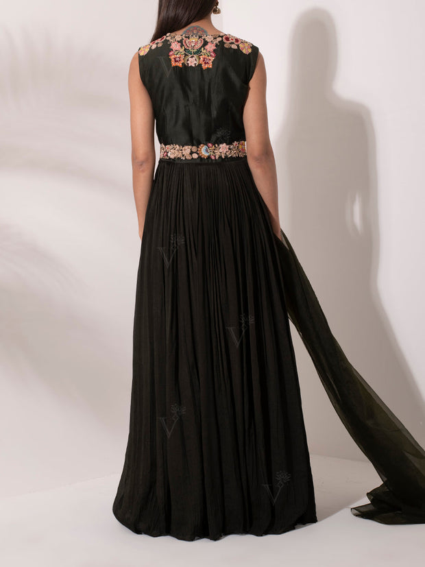 Dark Green Wrinkle Crepe Gown