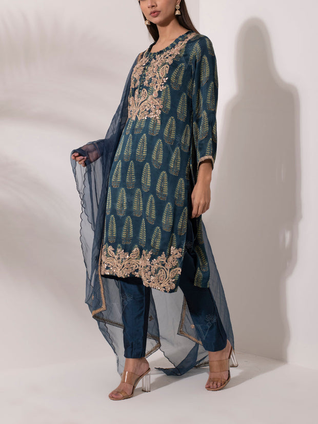 Blue Satin Salwar Suit