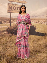 Pink Printed Gota Patti Saree