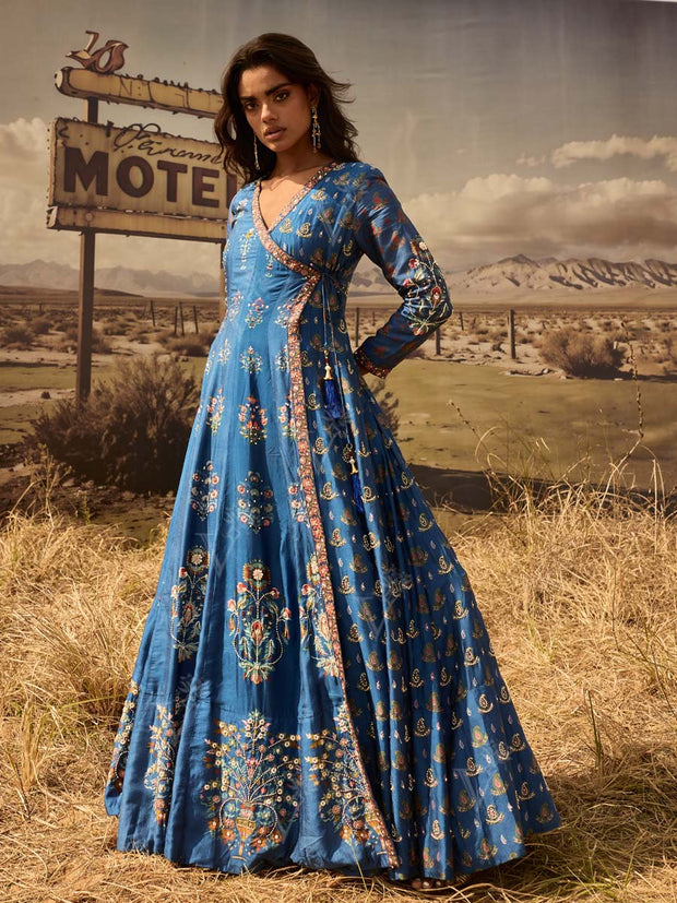 Blue Vasansi Silk Embroidered Anarkali Gown