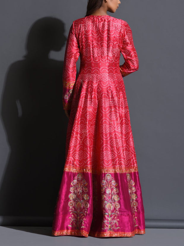 Hot Pink Bandhani Anarkali Gown