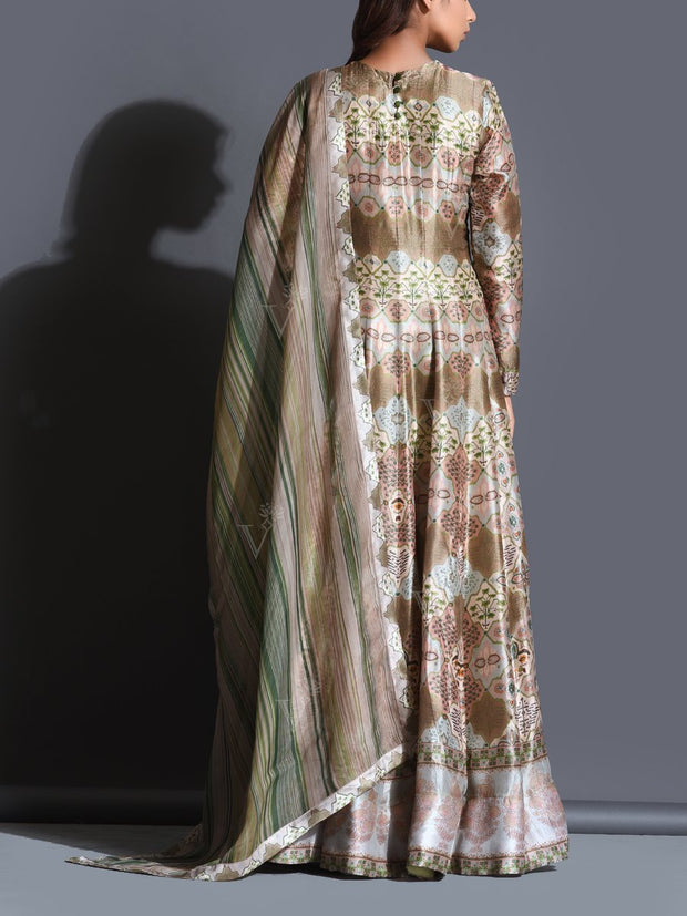 Moss Green Printed Anarkali Gown