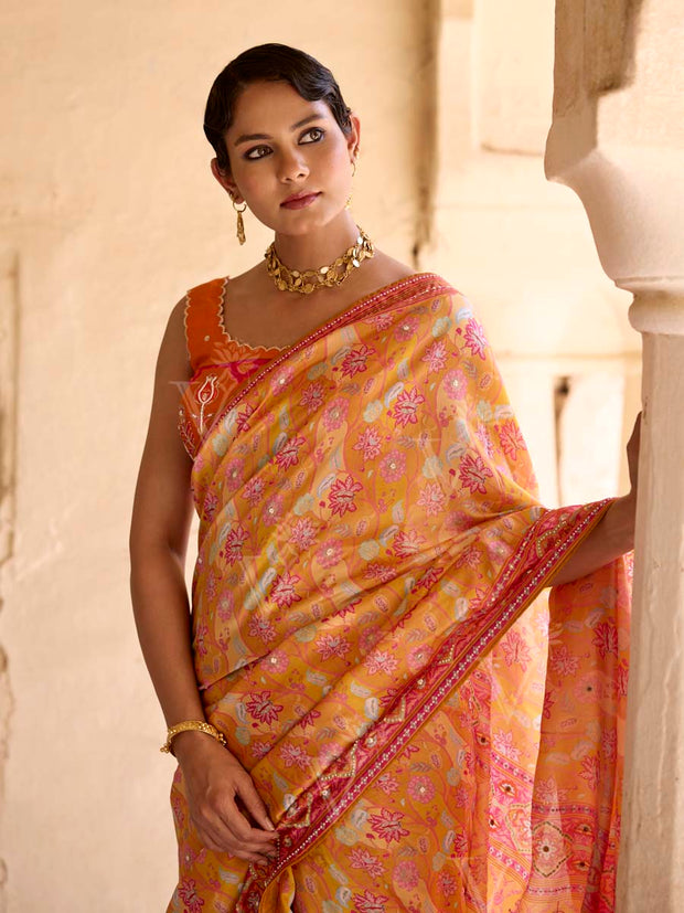 Yellow Vasansi Silk Printed Saree
