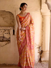 Yellow Vasansi Silk Printed Saree