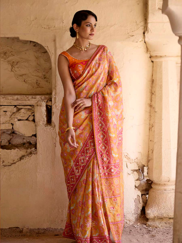Yellow Vasansi Silk Printed Saree