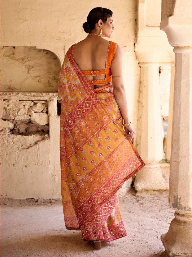 Yellow Vasansi Silk Printed Saree