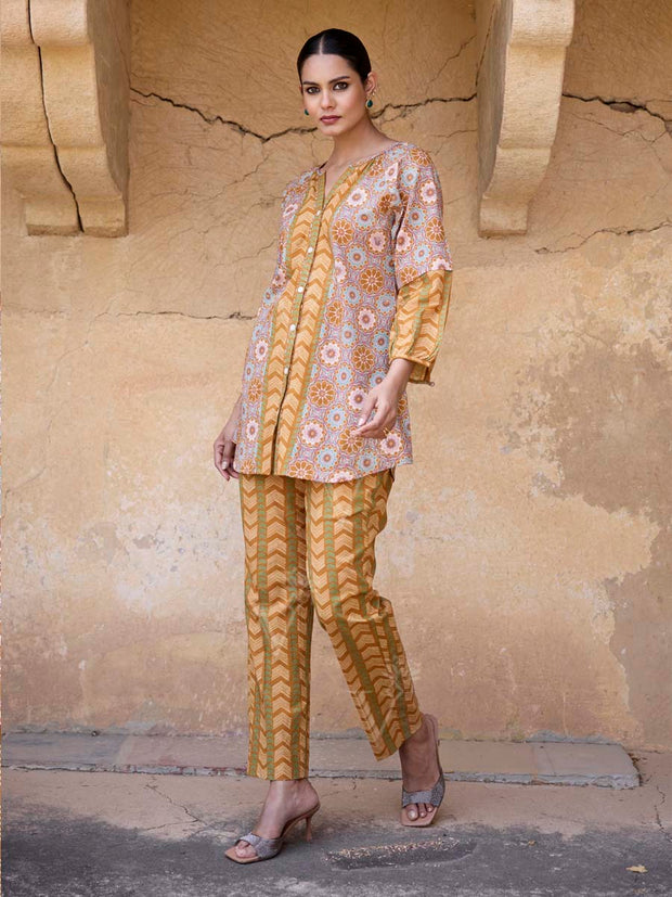Antique Bronze Cotton Printed Co Ord Set