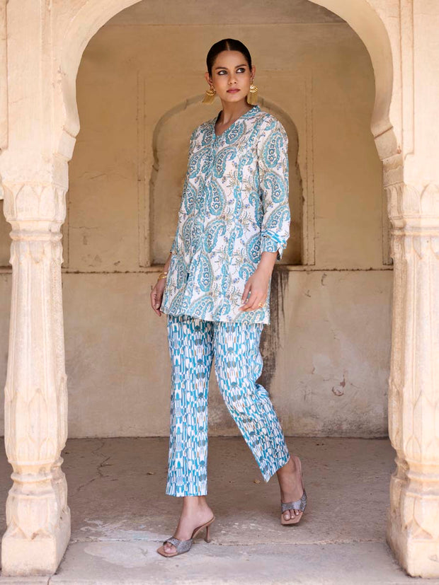 Blue Printed Cotton Co Ord Set
