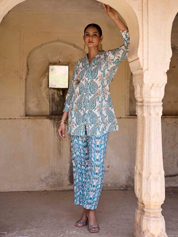 Blue Printed Cotton Co Ord Set