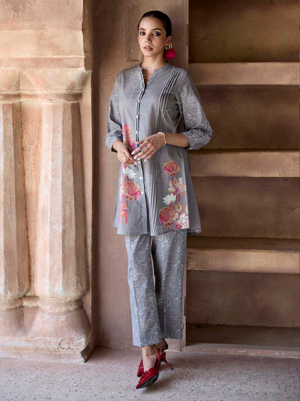 Fuscous Grey Cotton Printed Co Ord Set