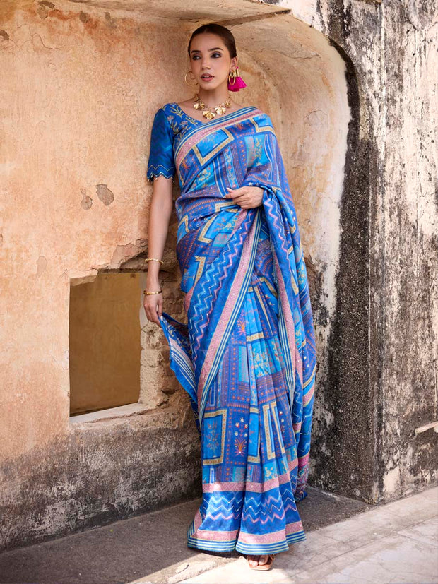 Blue Vasansi Silk Printed Saree