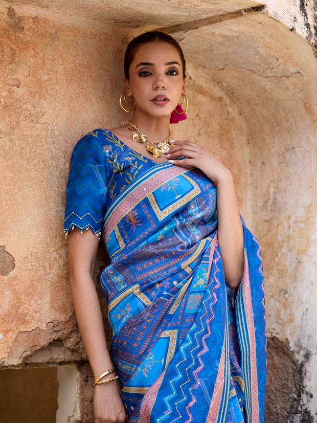 Blue Vasansi Silk Printed Saree