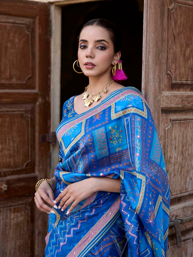 Blue Vasansi Silk Printed Saree