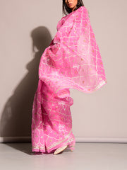 Pink Pure Organza Gota Embroidered Saree