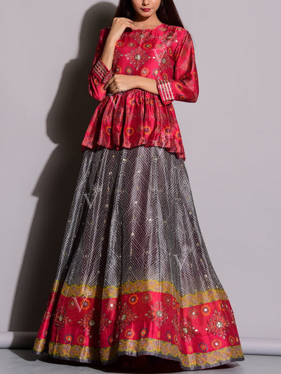 Grey Handcrafted Peplum Anarkali