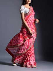 Red and Pink Georgette Leheriya Saree