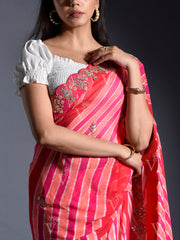 Red and Pink Georgette Leheriya Saree