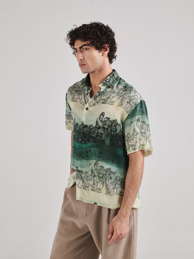 Khajuraho Green Drop Shoulder Shirt