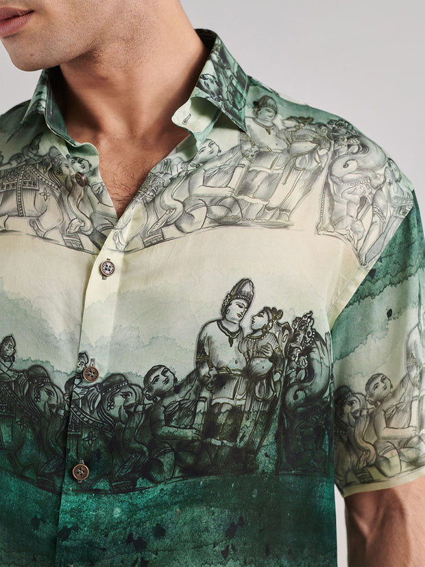 Khajuraho Green Drop Shoulder Shirt