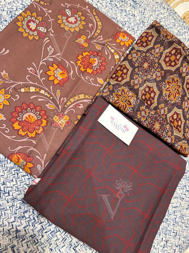 Brown 100% Cotton Dress Material
