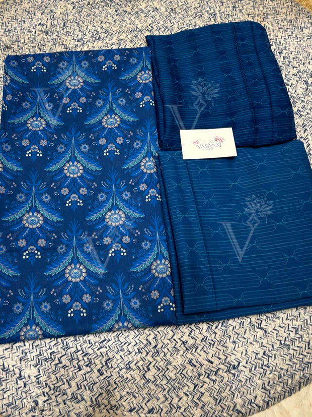 Blue 100% Cotton Dress Material