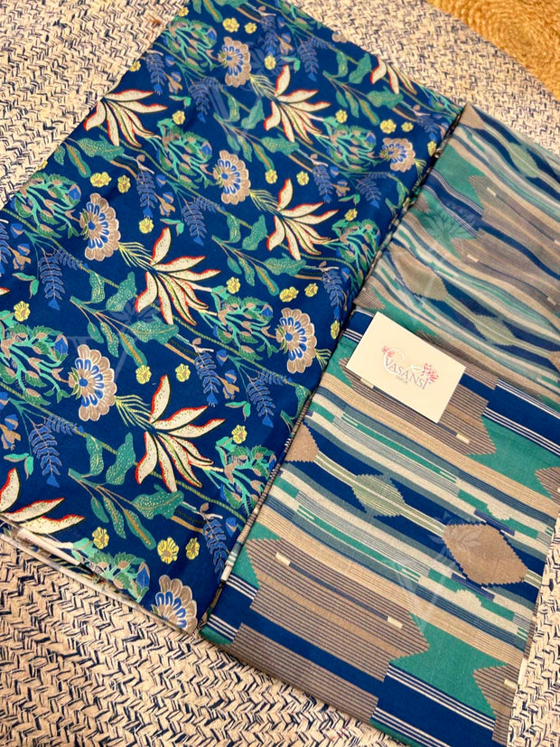 Blue 100% Cotton Dress Material