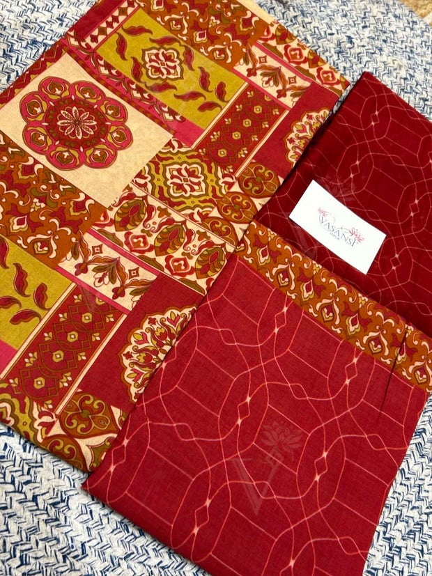 Red 100% Cotton Dress Material