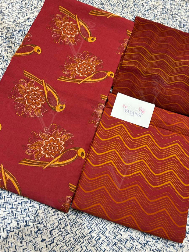 Maroon 100% Cotton Dress Material