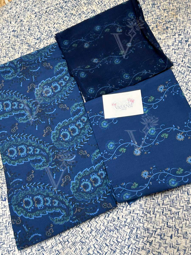 Blue 100% Cotton Dress Material