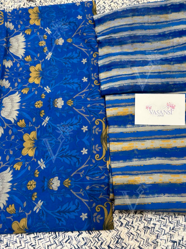 Blue 100% Cotton Dress Material