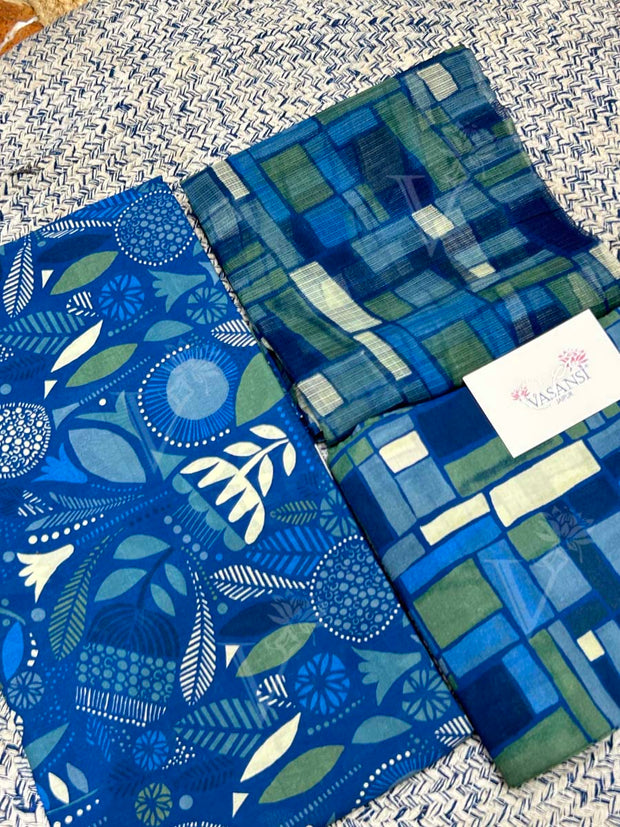 Blue 100% Cotton Dress Material