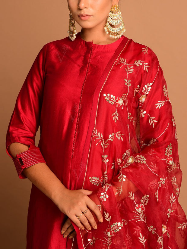 Red Chanderi Kurta Set