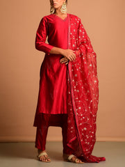 Red Chanderi Kurta Set