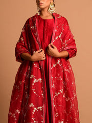 Deep Red Organza Embroidery Dupatta